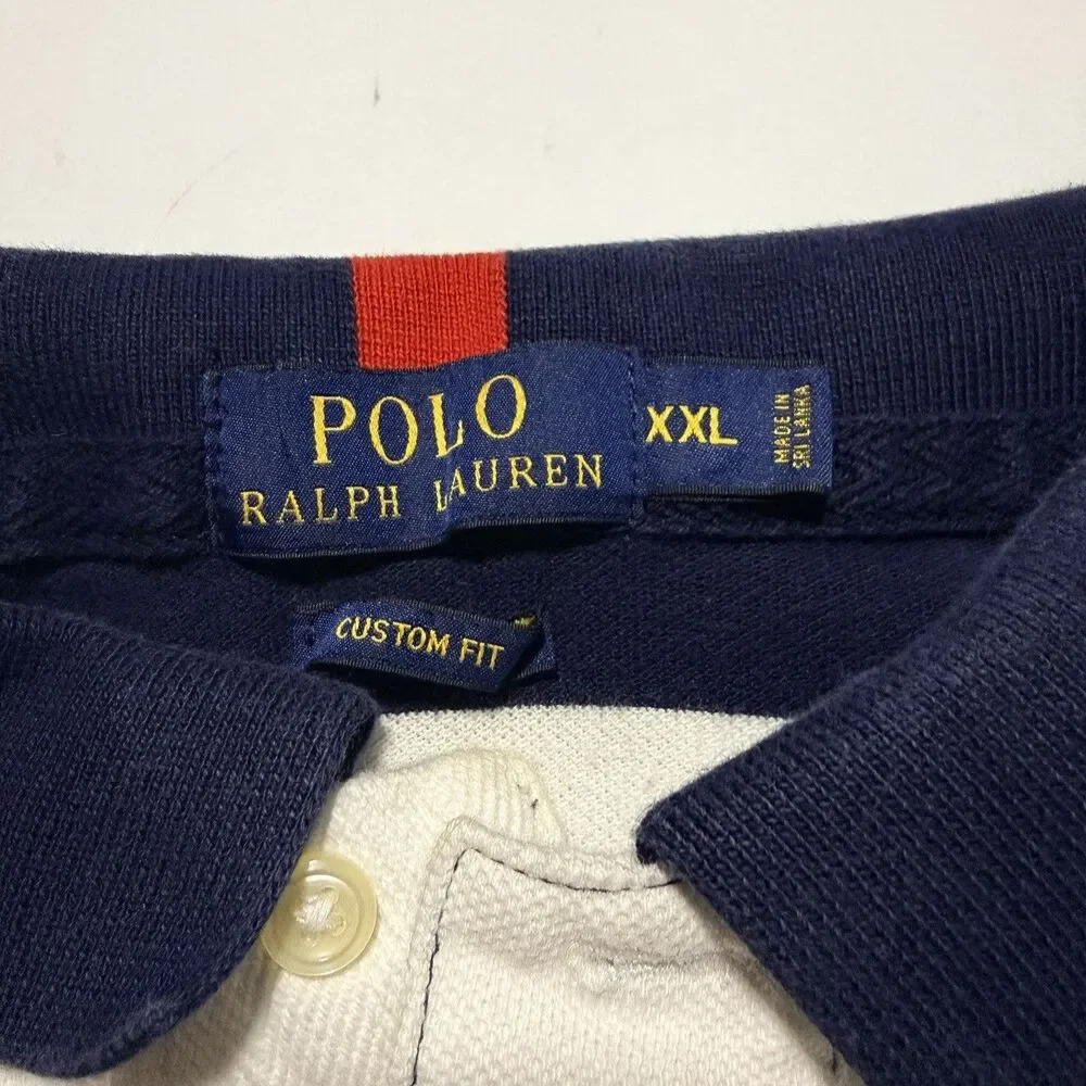Polo Ralph Lauren Big Pony USA Flag Rugby Shirt Men’s XXL Custom Fit Blue White